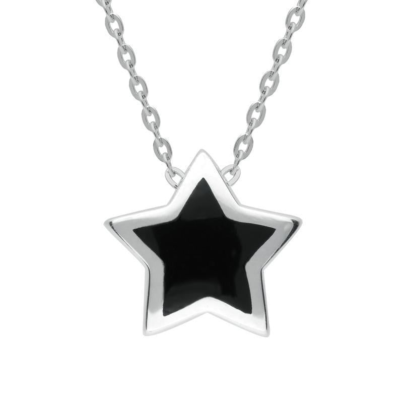Sterling Silver Whitby Jet Star Pendant Necklace - Option1 Value Silver