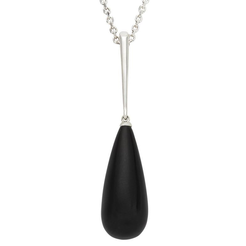 Sterling Silver Whitby Jet Tapered Bomb Drop Necklace - Silver