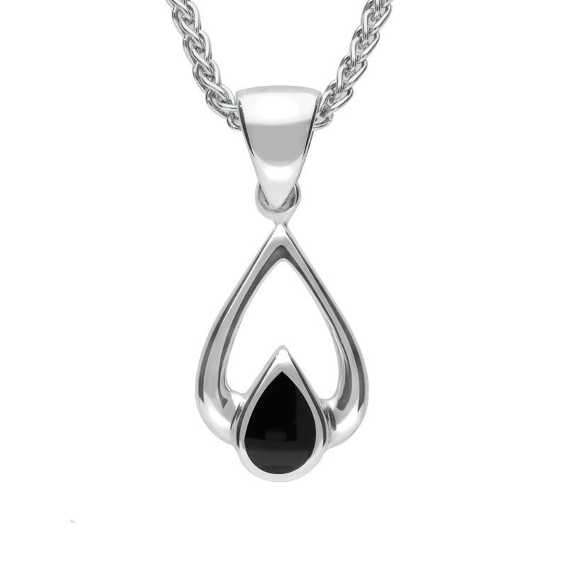 Sterling Silver Whitby Jet Tear Drop Necklace - Silver