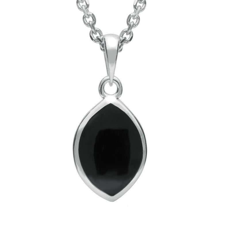 Sterling Silver Whitby Jet Tear Shape Necklace - Silver