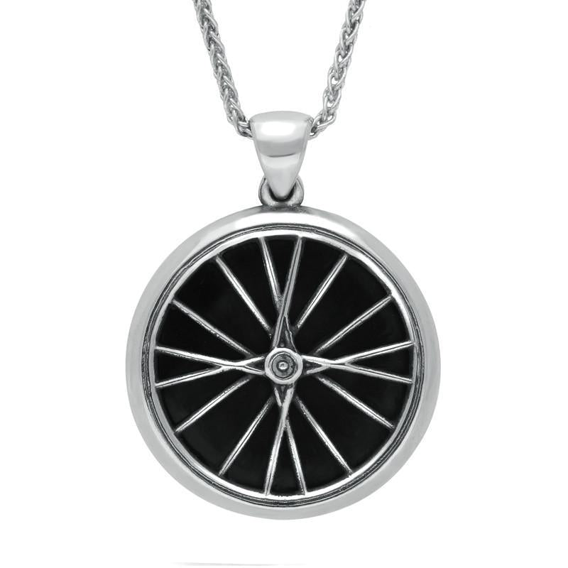 Sterling Silver Whitby Jet Tour De Yorkshire Large Bike Wheel Necklace - Silver