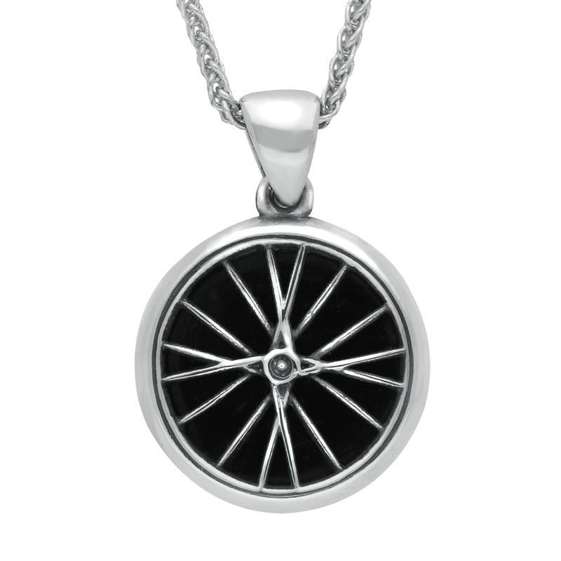 Sterling Silver Whitby Jet Tour De Yorkshire Small Bike Wheel Necklace - Silver