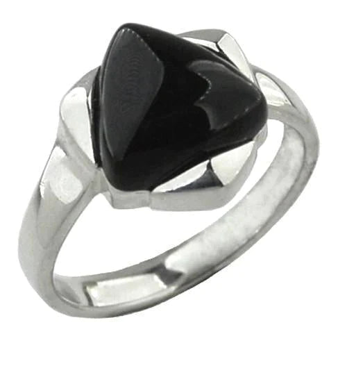 Sterling Silver Whitby Jet Triangular Part Set Ring - Silver