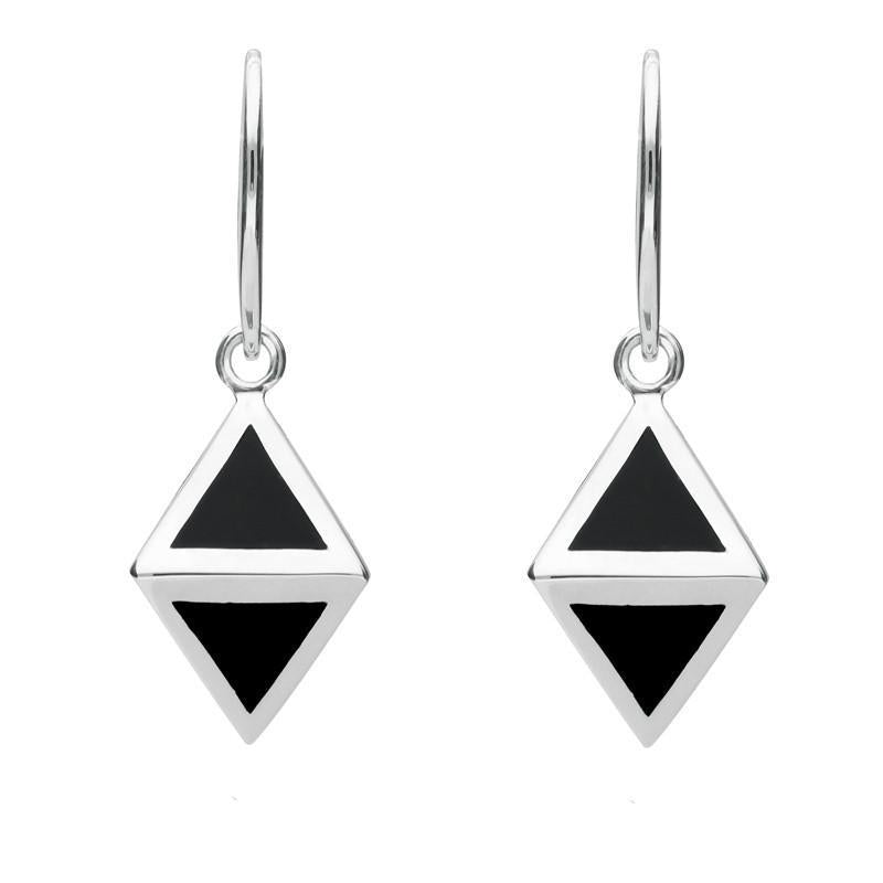 Sterling Silver Whitby Jet Triangular Prism Hook Earrings - Silver