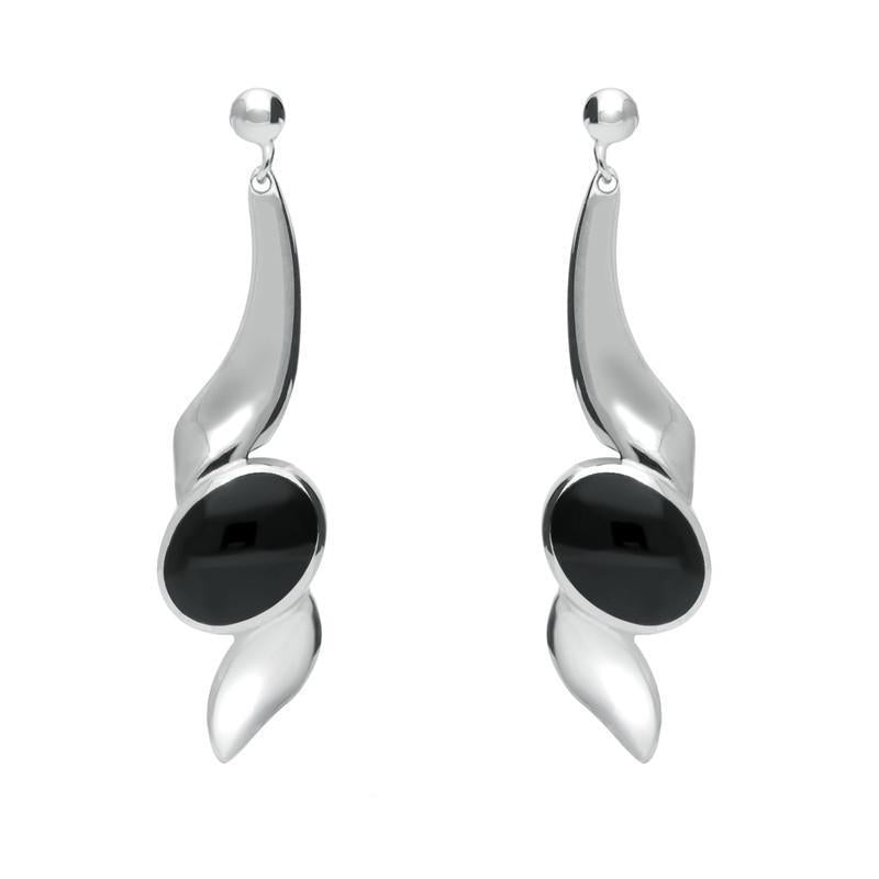 Sterling Silver Whitby Jet Twist Drop Earrings - Silver