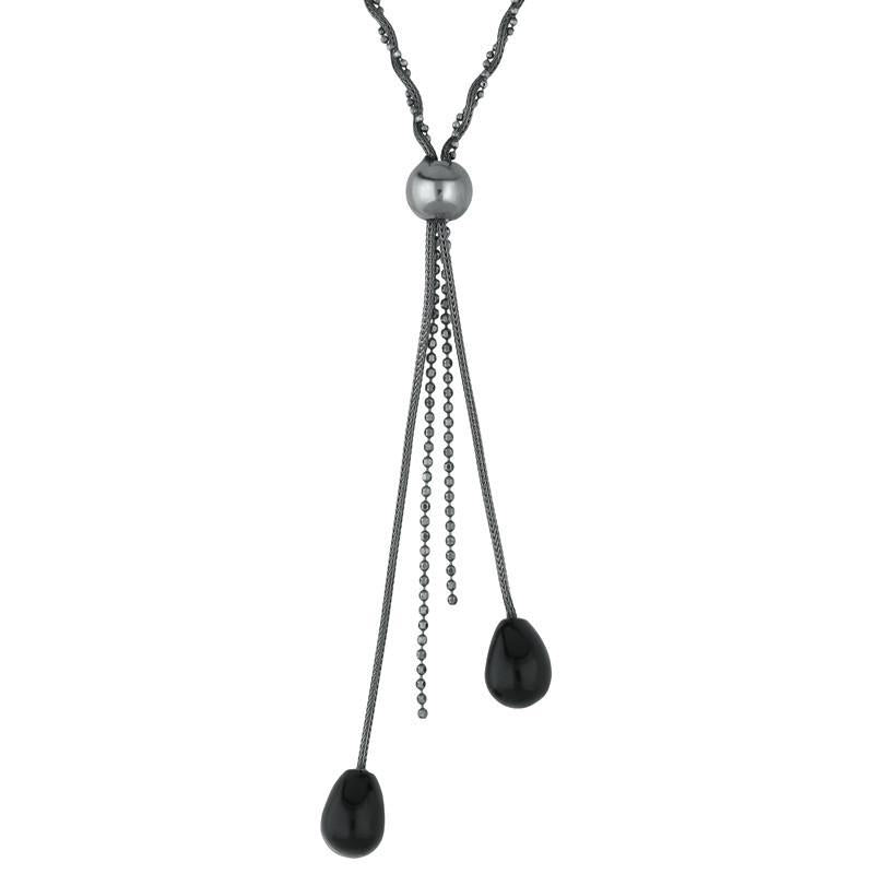 Sterling Silver Whitby Jet Two Pear Snake Twist Necklace D - Silver