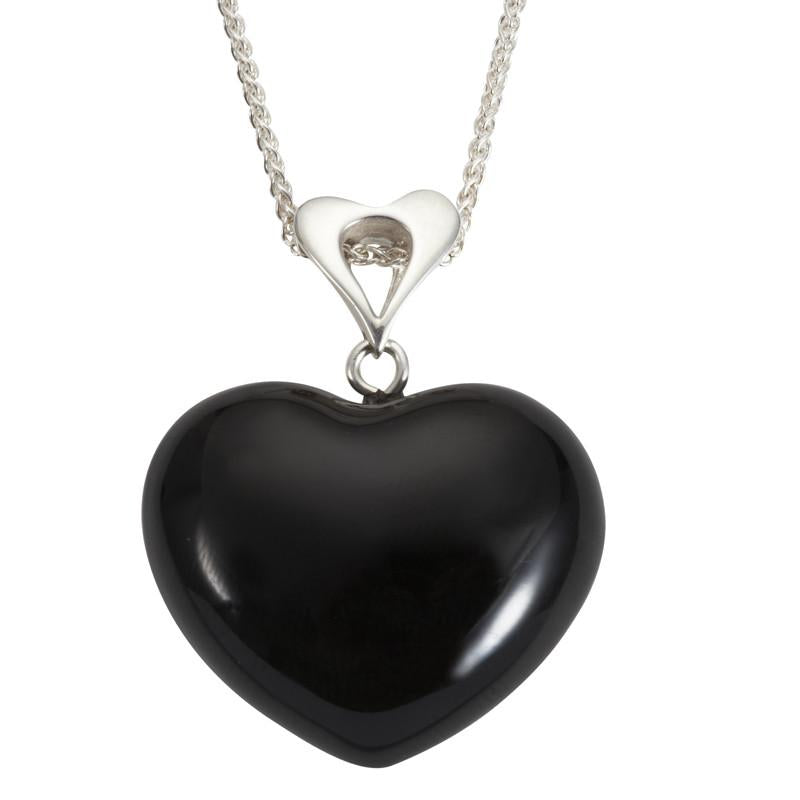 Sterling Silver Whitby Jet Unique Heart - Silver