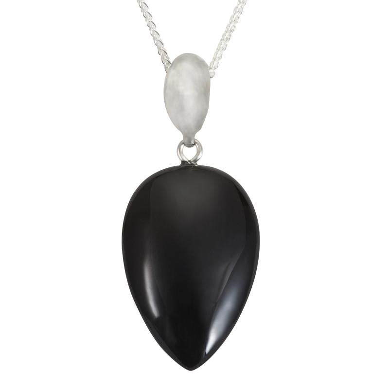 Sterling Silver Whitby Jet Upside Down Pear Necklace - Silver