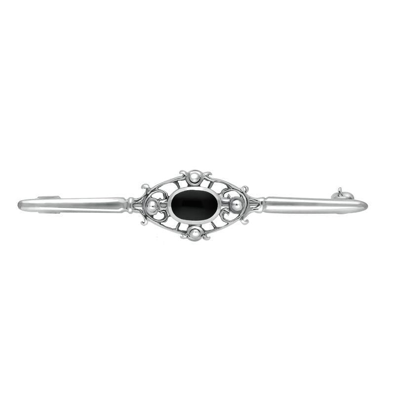 Sterling Silver Whitby Jet Victorian Style Bar Brooch - Silver