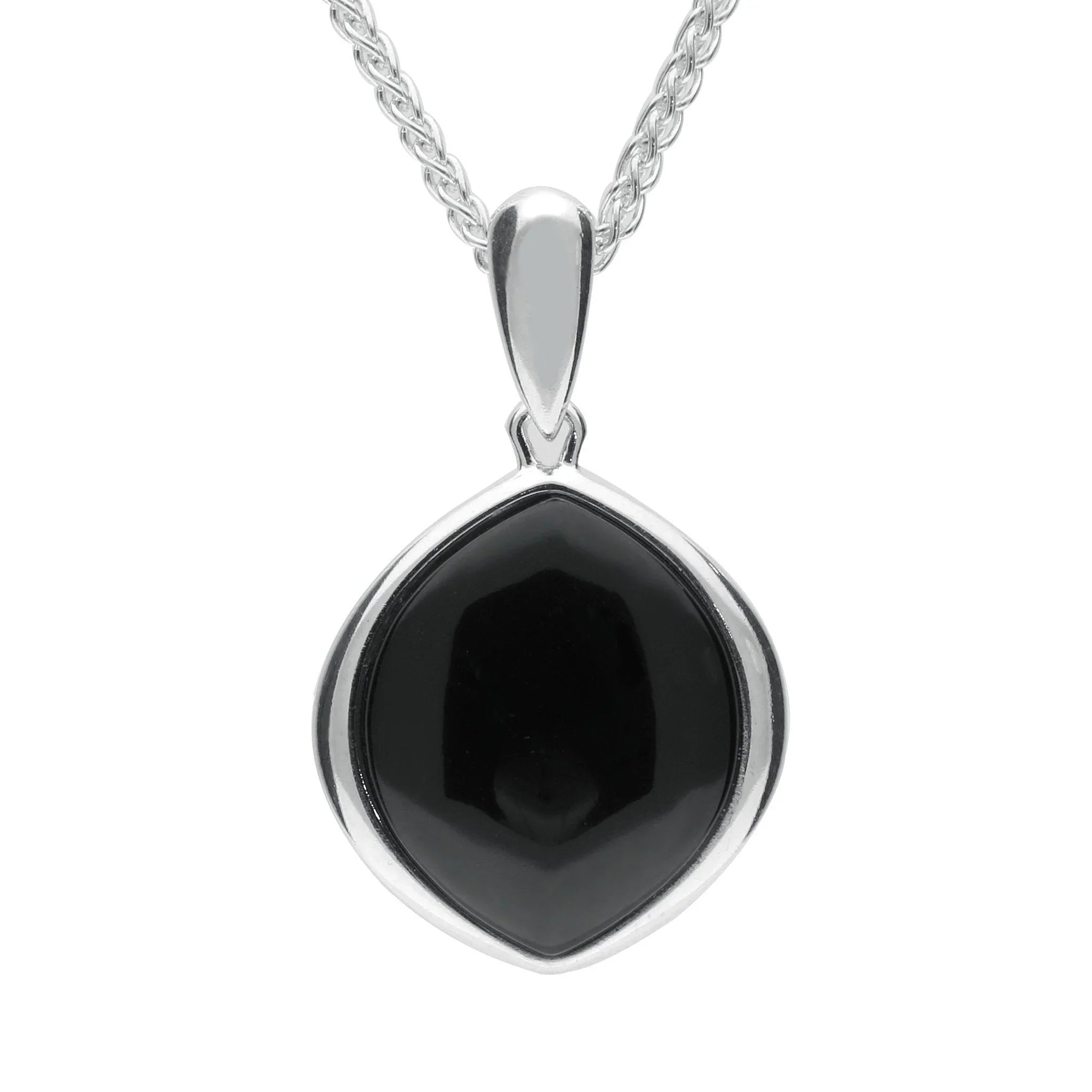 Sterling Silver Whitby Jet Wide Marquise Open Back Necklace - Silver