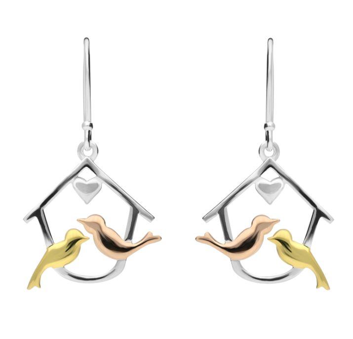 Yellow Rose Gold Sterling Silver Plated Two Turtle Doves Hook Earrings - Option1 Value Silver
