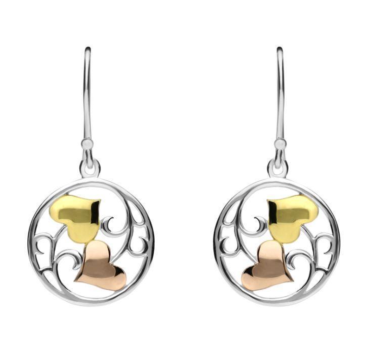 Yellow Rose Gold Sterling Silver Plated Heart and Vine Hook Earrings - Option1 Value Silver