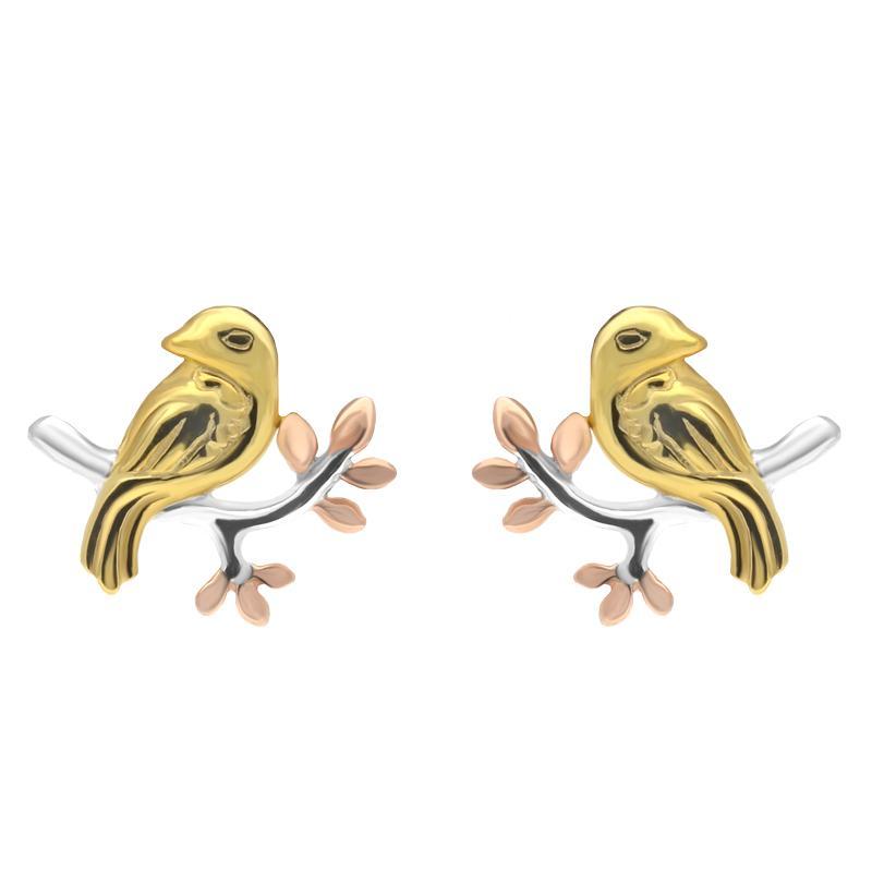 Yellow Rose Sterling Silver Plated Plated Bird Stud Earrings - Option1 Value Silver