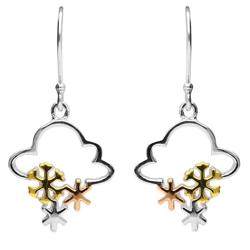 Yellow Rose Gold Sterling Silver Plated Cloud and Snowflake Hook Earrings - Option1 Value Silver
