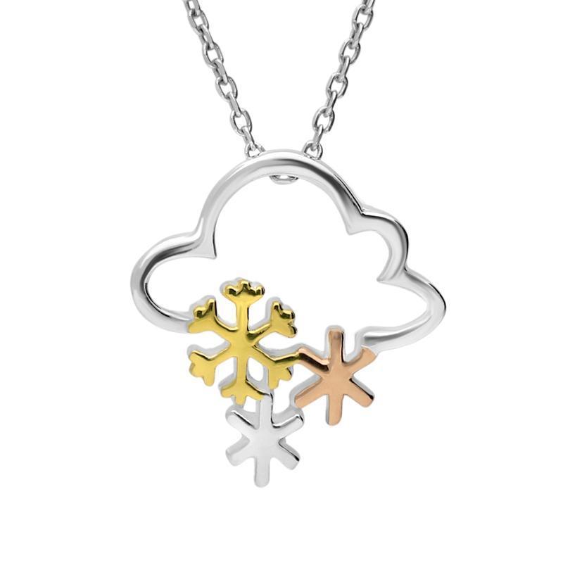 Yellow Rose Gold Sterling Silver Plated Cloud and Snowflakes Necklace - Option1 Value Silver
