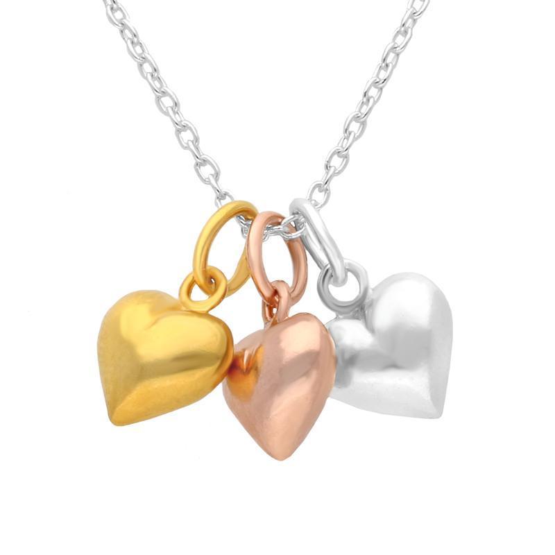 Yellow Rose Gold Sterling Silver Plated Three Heart Necklace - Option1 Value Silver