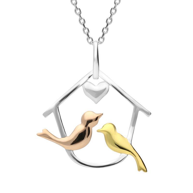 Yellow Rose Gold Sterling Silver Plated Two Turtle Doves Necklace - Option1 Value Silver