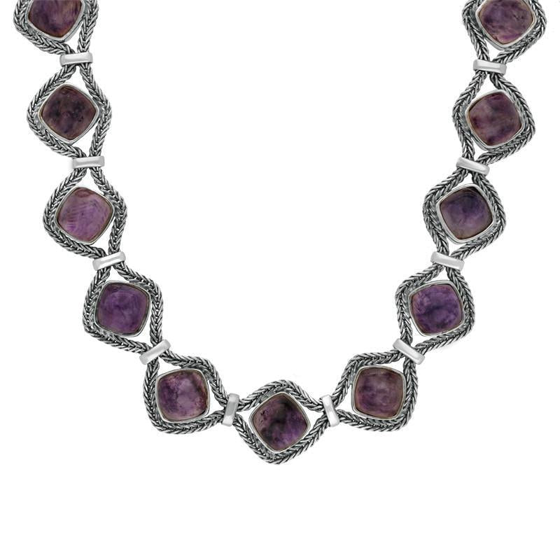 Sterling Silver Blue John Foxtail Cushion Fifteen Stone Necklace - Silver