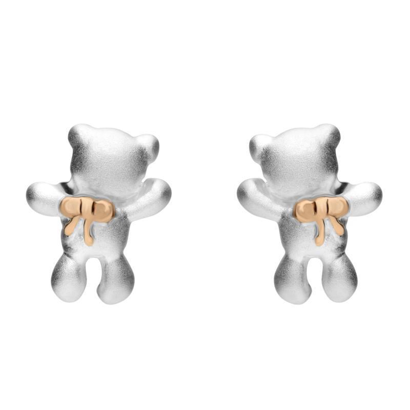 Rose Gold Sterling Silver Plated Teddy Bear Stud Earrings - Option1 Value Silver