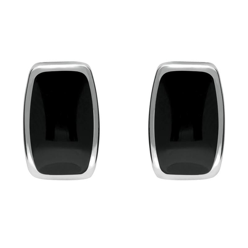 Sterling Silver Whitby Jet Dinky Barrel Stud Earrings - Silver