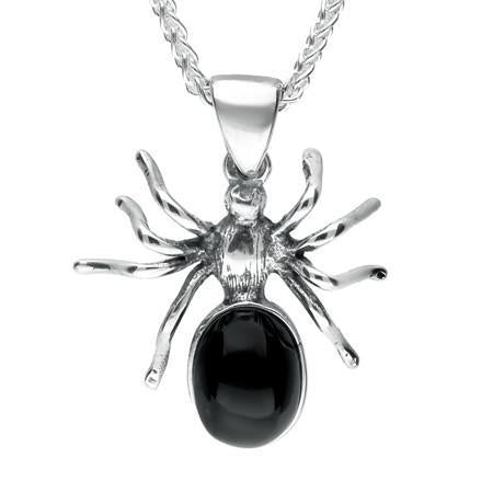 Sterling Silver Whitby Jet Small Spider Necklace - Silver