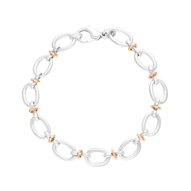 Sterling Silver 18ct Rose Gold Oval Link Handmade Bracelet
