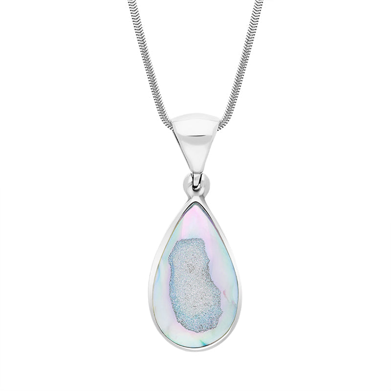 Sterling Silver Drusy Agate Pear Shape Pendant Necklace D - Silver