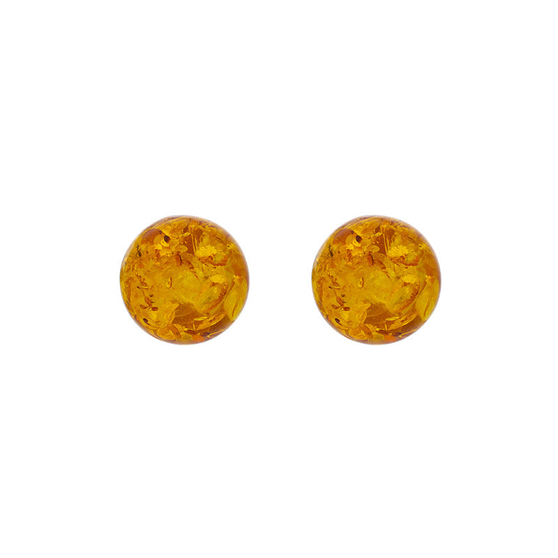 Sterling Silver Amber 10mm Ball Stud Earrings D