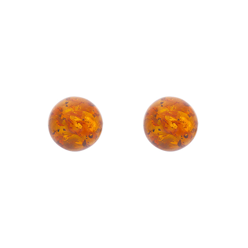 Sterling Silver Amber 8mm Ball Stud Earrings