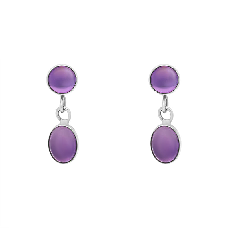 Sterling Silver Amethyst Oval Drop Earrings D - Silver