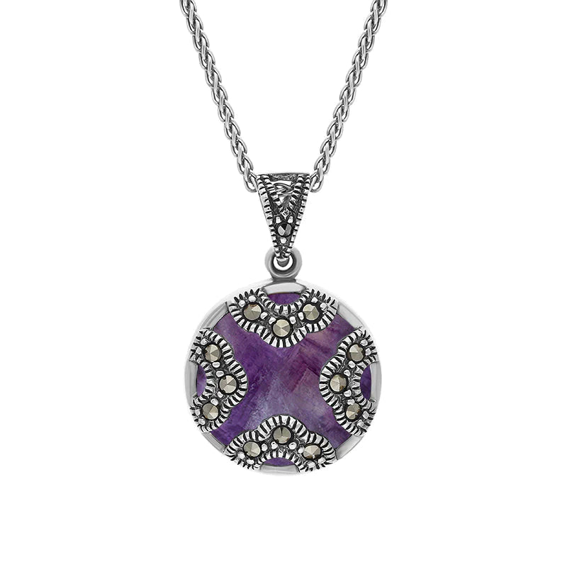 Sterling Silver Blue John Marcasite Four Arc Necklace - Silver