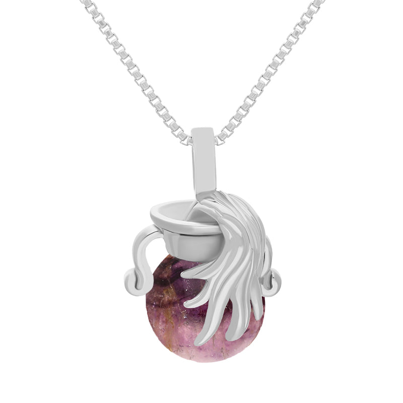 Sterling Silver Blue John Zodiac Aquarius 8mm Bead Pendant - Silver