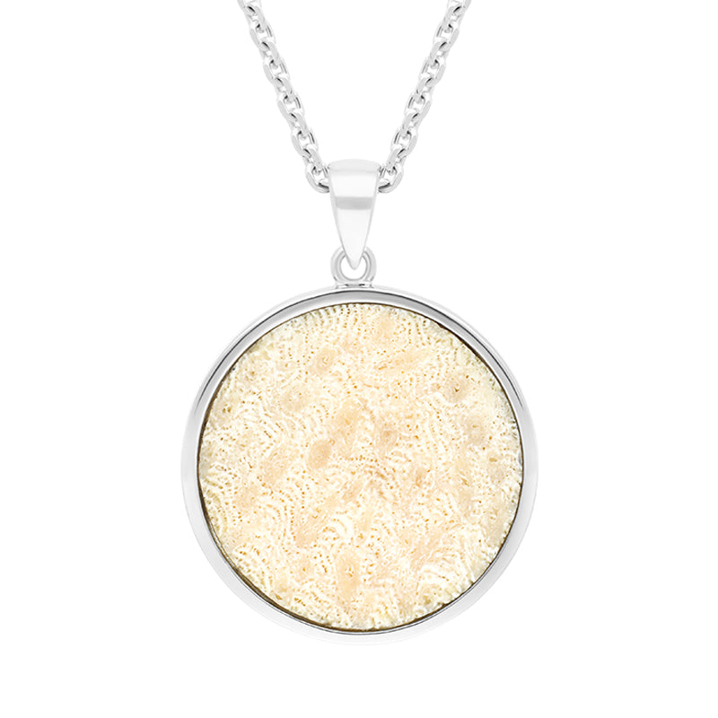 Sterling Silver Coquina 24mm Barbados Island Disc Necklace - Silver