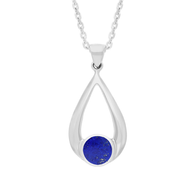 Sterling Silver Lapis Lazuli Teardrop Necklace - Silver