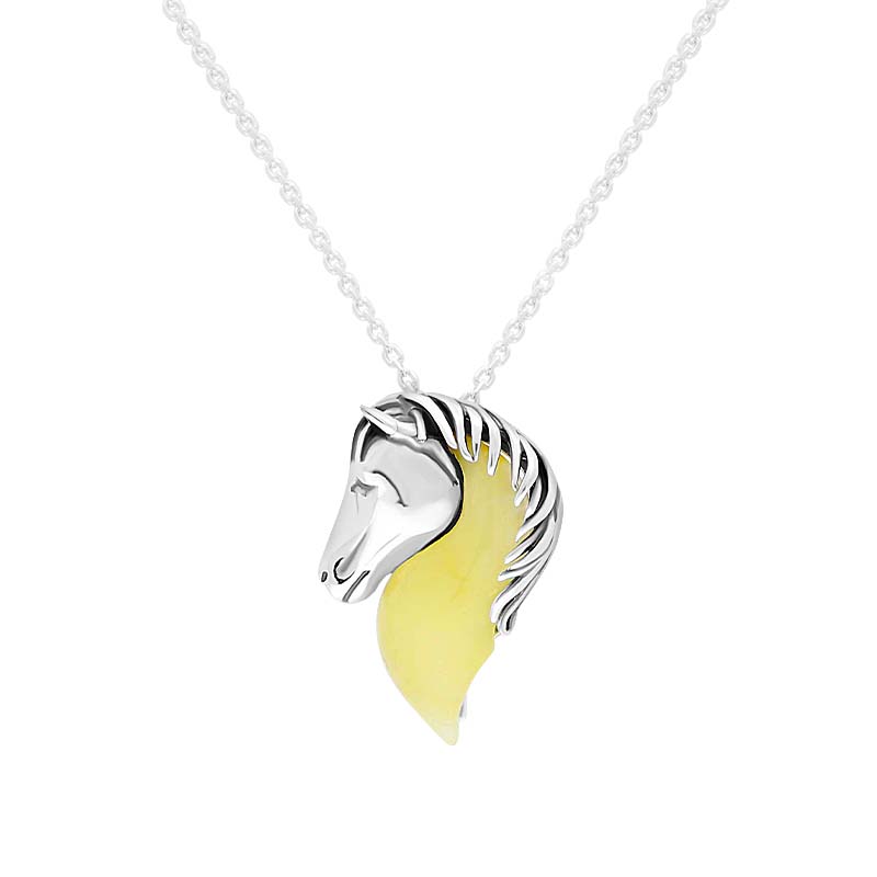 Sterling Silver Milky Amber Medium Horse Head Necklace - Option1 Value Silver