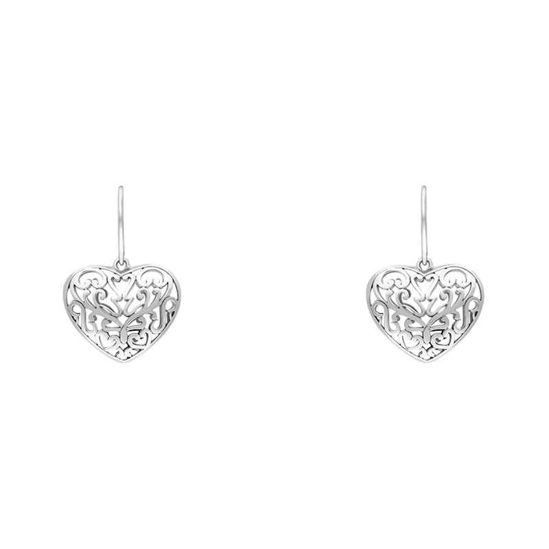 Sterling Silver Pierced Heart Hook Drop Earrings - Silver