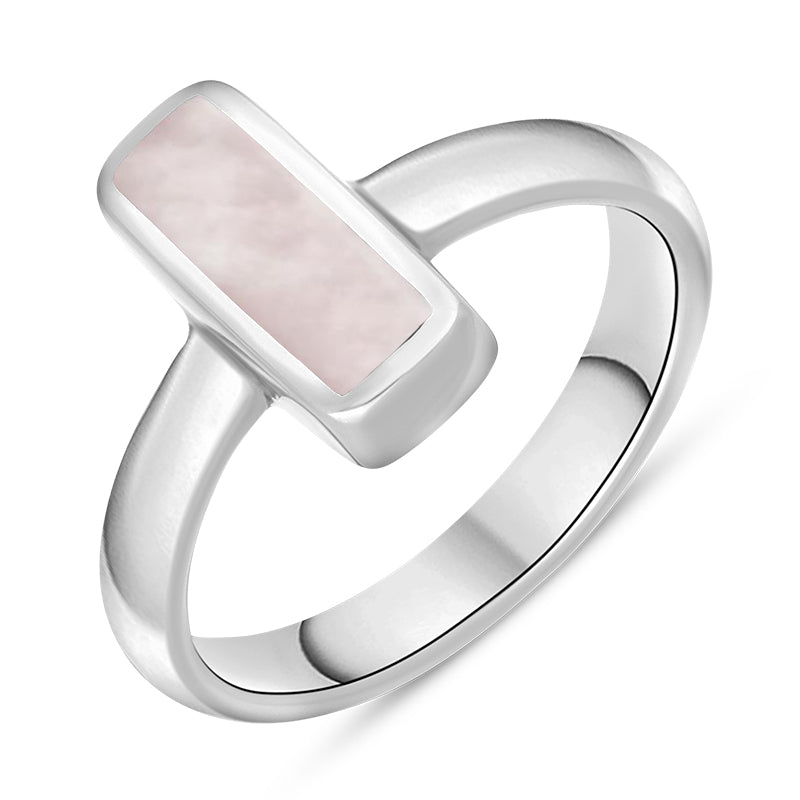 Sterling Silver Pink Mother of Pearl Slim Oblong Ring - Silver