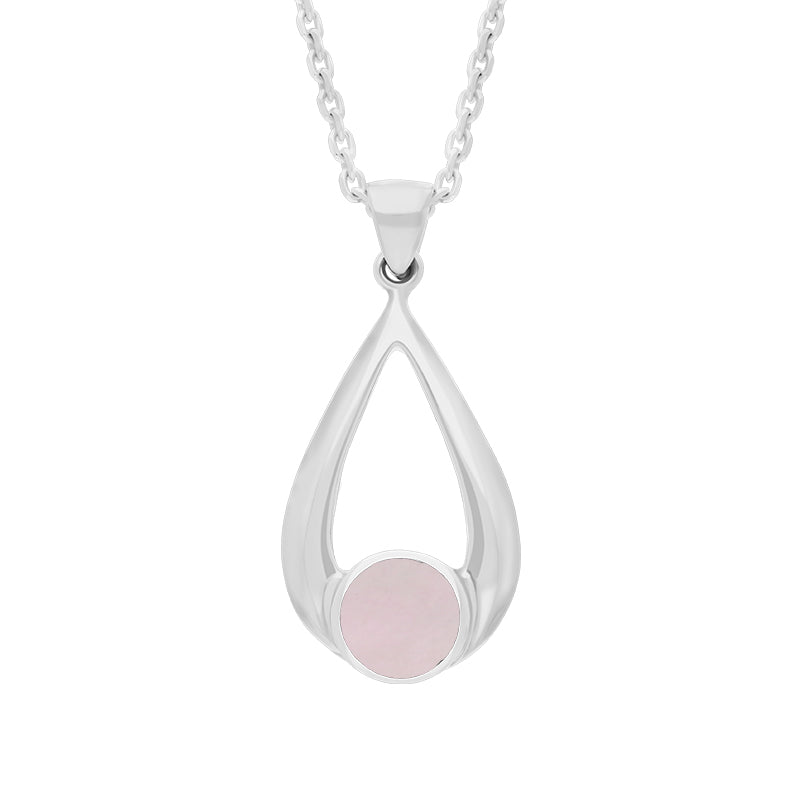 Sterling Silver Pink Mother of Pearl Teardrop Necklace - Silver