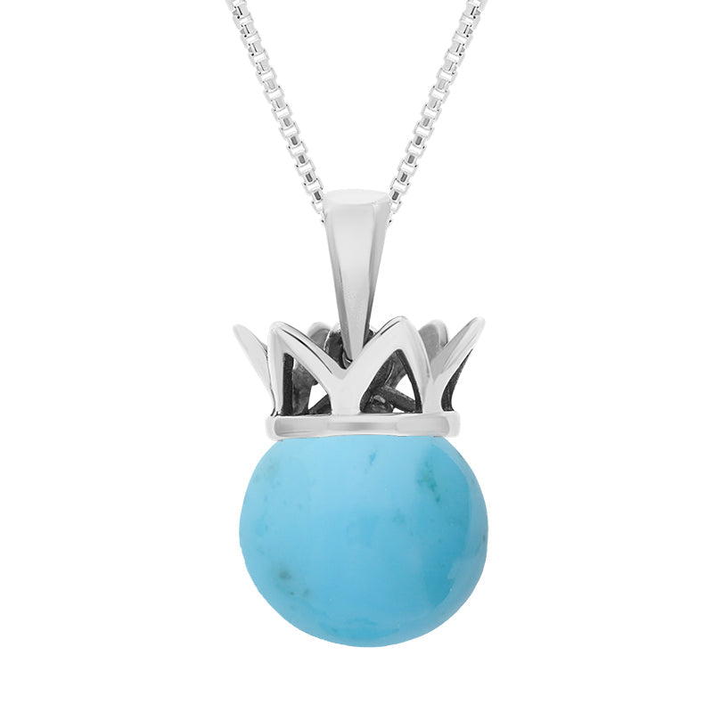 Sterling Silver Turquoise Royal Coronet 11mm Bead Pendant - Silver