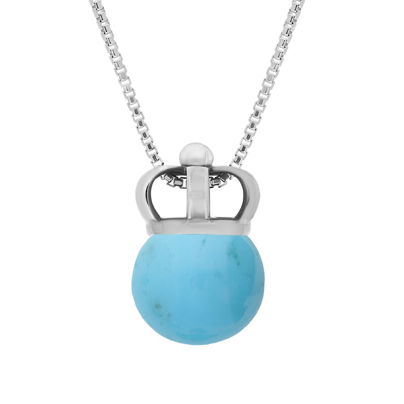 Sterling Silver Turquoise Royal Crown 11mm Bead Pendant - Silver