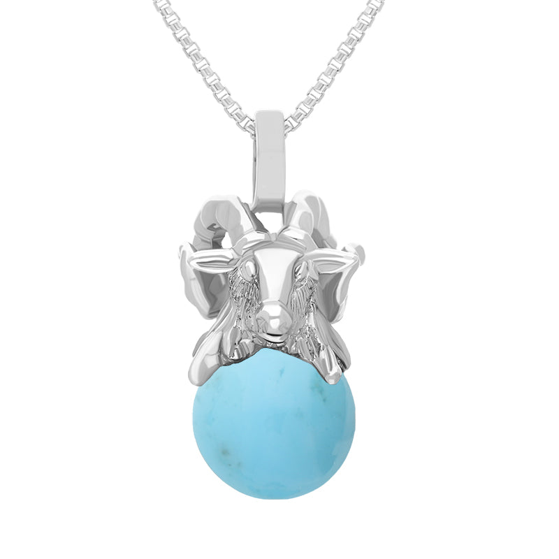 Sterling Silver Turquoise Zodiac Aries 8mm Bead Pendant - Silver