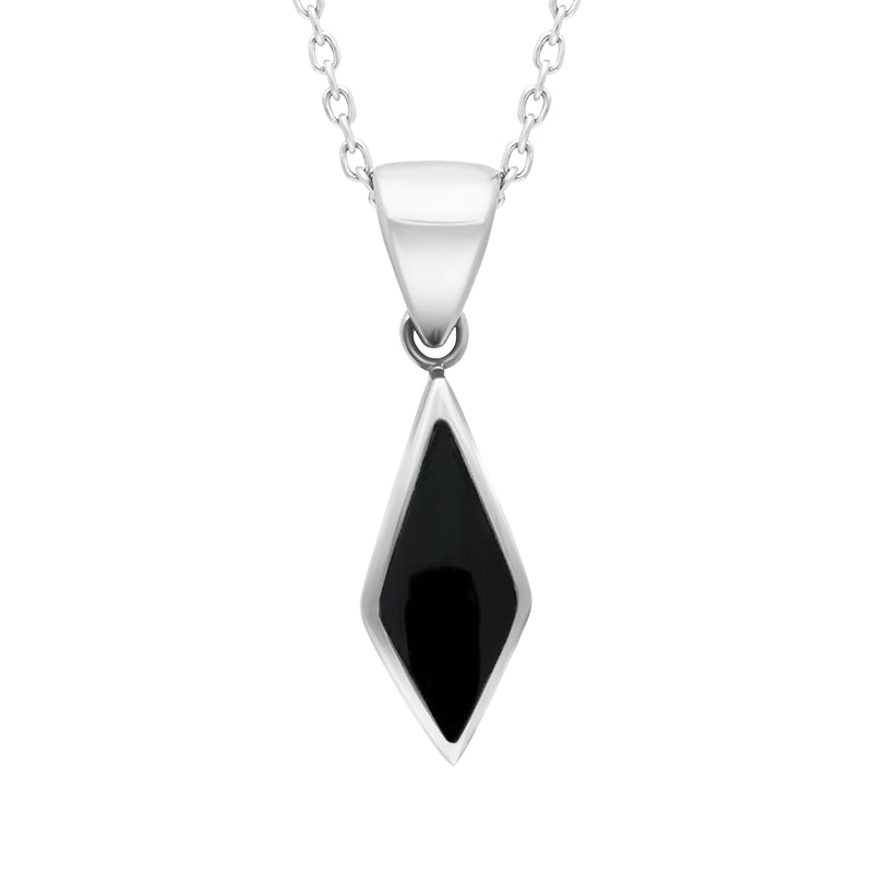Sterling Silver Whitby Jet Dinky Diamond Necklace - Silver
