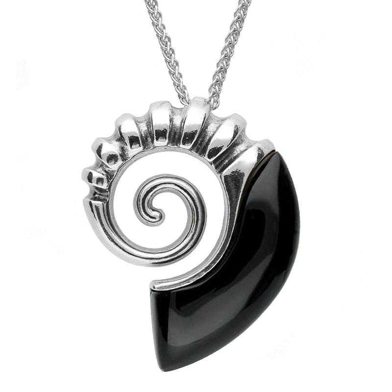 Sterling Silver Whitby Jet Large Shell Necklace - Silver