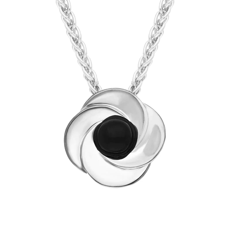 Sterling Silver Whitby Jet Stone Windmill Necklace - Silver