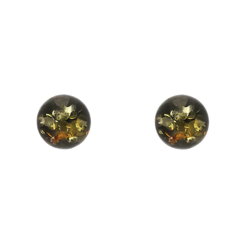 Sterling Silver Amber 6mm Domed Stud Earrings - Silver
