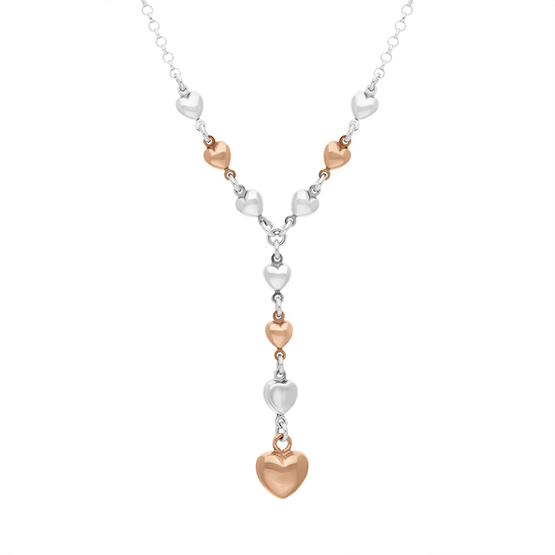Sterling Silver Rose Gold Plated Heart Drop Necklace D - Silver