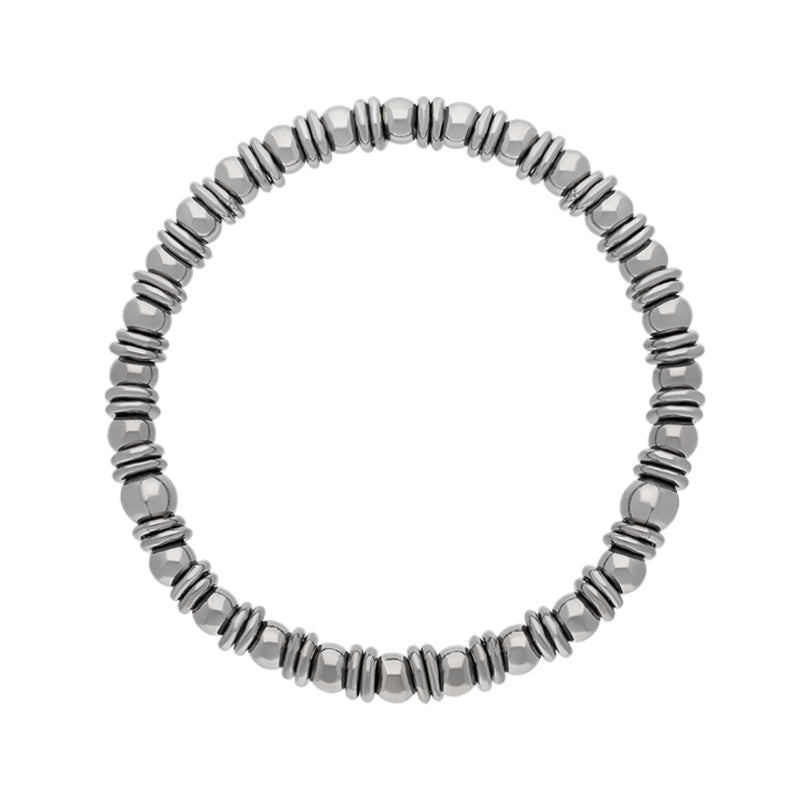 Sterling Silver Black Rhodium Round Bead Jump Ring Bracelet - Silver