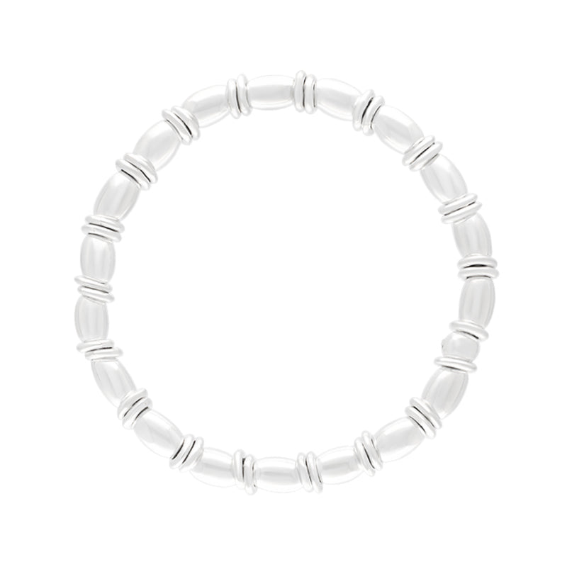 Sterling Silver White Oval Bead Jump Ring Bracelet - Silver