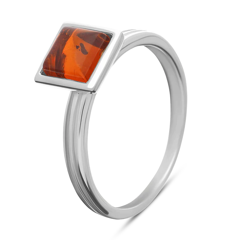 Sterling Silver Amber Square Stacking Ring