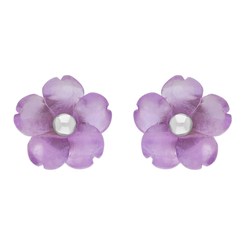 Sterling Silver Amethyst Tuberose 8mm Gypsophilia Stud Earrings - Silver